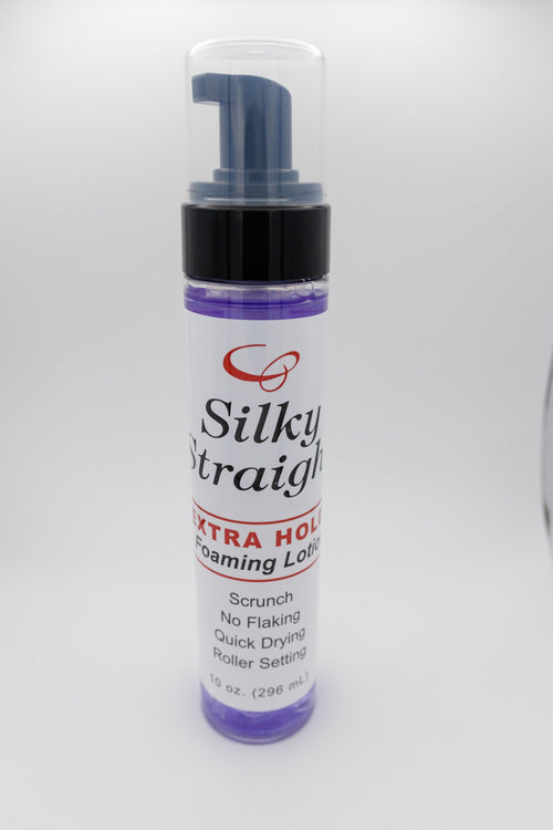 Silky Straight Extra Hold Foaming Lotion 10 oz, angled view